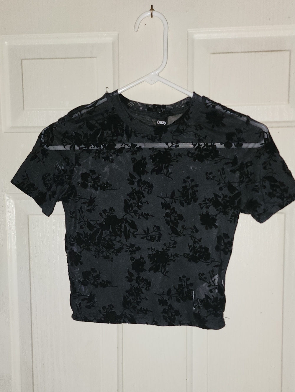 Oasis Black Floral Velvet Burnout Crop Top